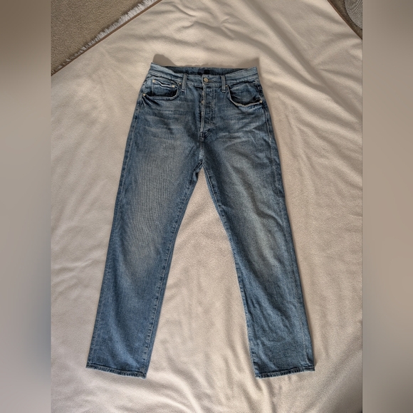 MOTHER High Waisted Hiker Hover Jeans in Light Blue - Picture 2 of 5